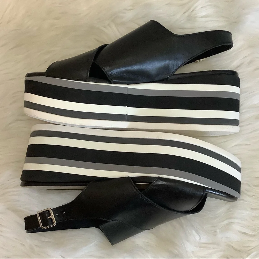 Formentini Black Leather Wedge Sandals Sz-10